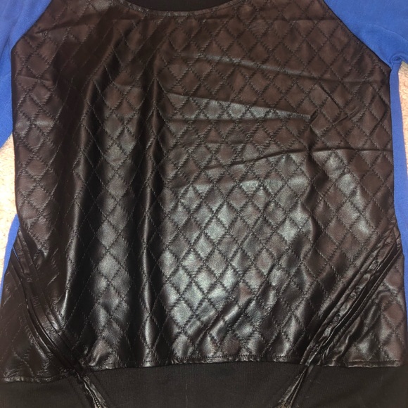 Blue Pleather Shirt/Sweater with Zippers - Picture 2 of 2